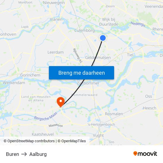 Buren to Aalburg map