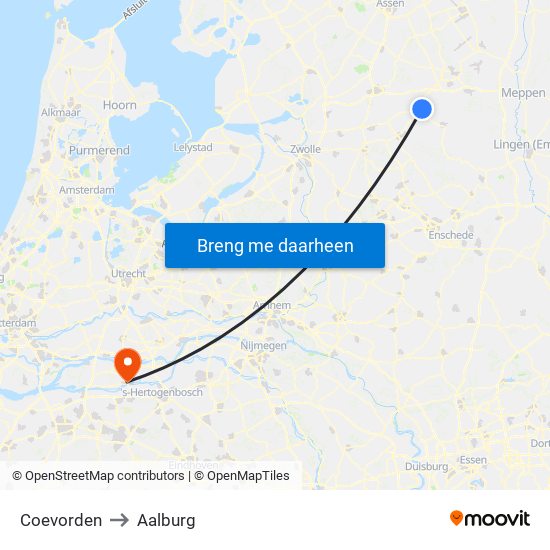 Coevorden to Aalburg map