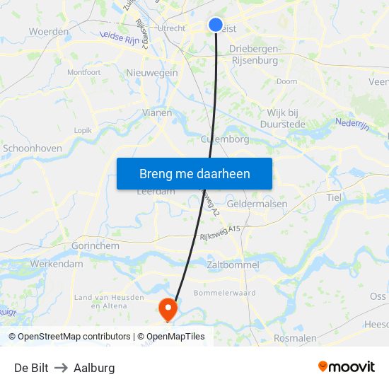 De Bilt to Aalburg map