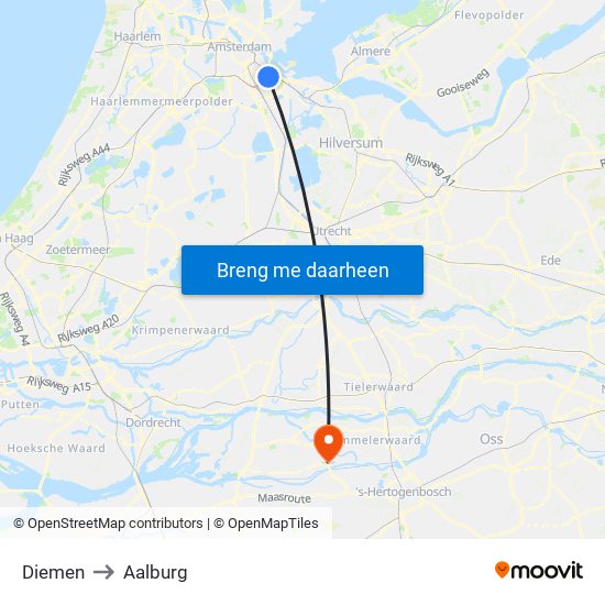 Diemen to Aalburg map