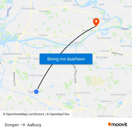 Dongen to Aalburg map