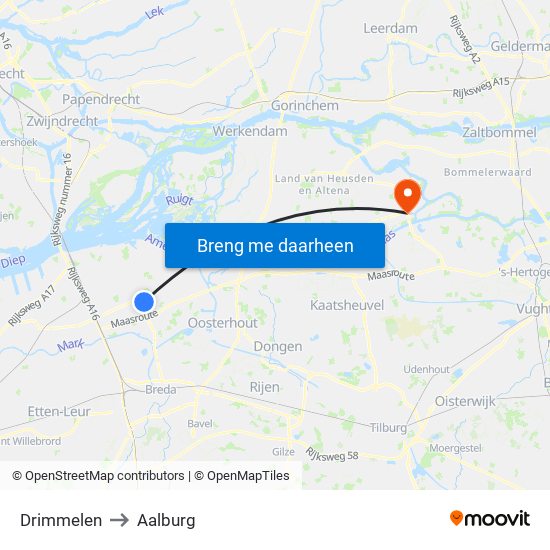 Drimmelen to Aalburg map