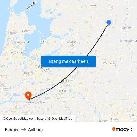 Emmen to Aalburg map