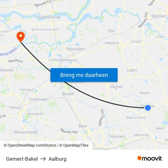 Gemert-Bakel to Aalburg map