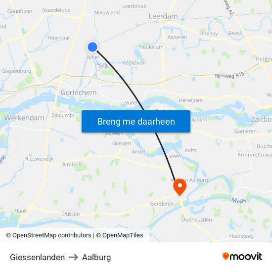 Giessenlanden to Aalburg map