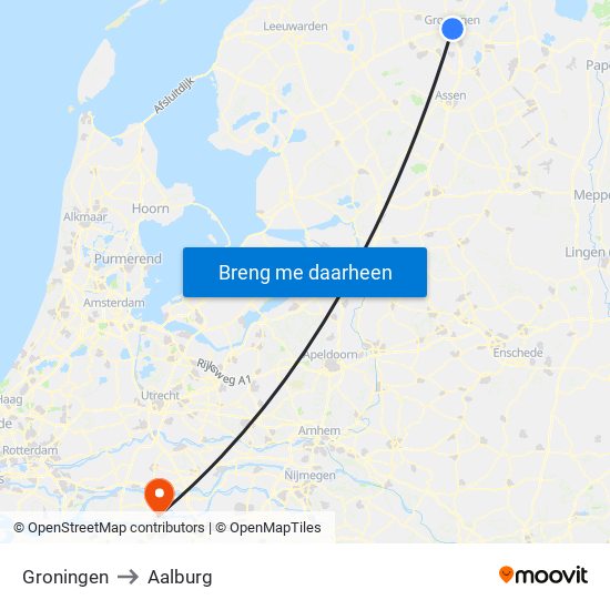 Groningen to Aalburg map