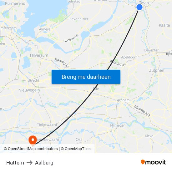 Hattem to Aalburg map