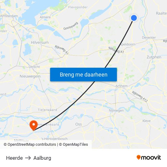 Heerde to Aalburg map