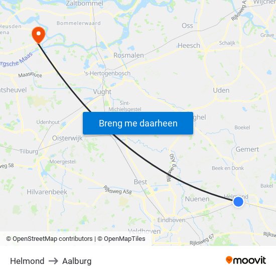 Helmond to Aalburg map
