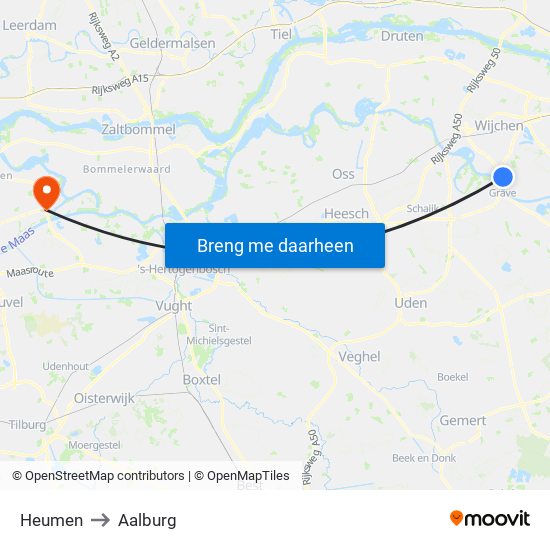 Heumen to Aalburg map