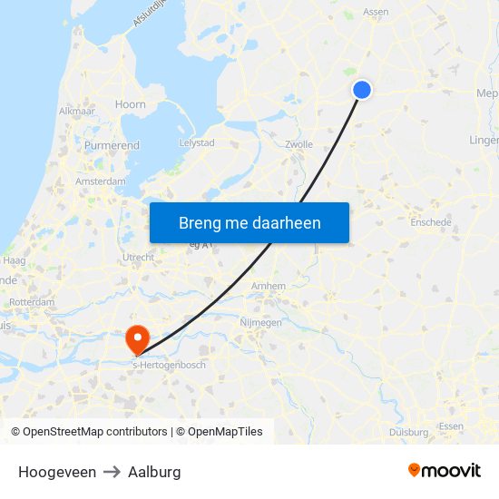 Hoogeveen to Aalburg map