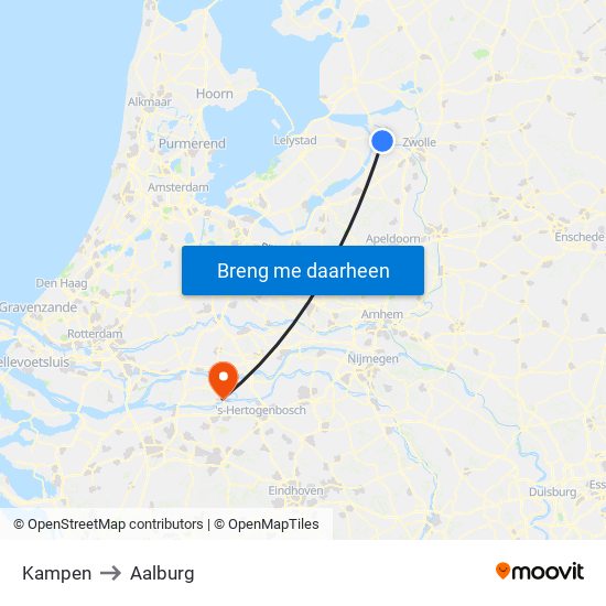 Kampen to Aalburg map