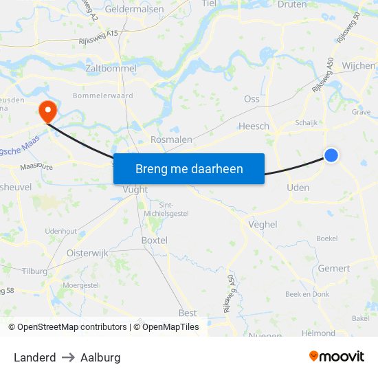 Landerd to Aalburg map