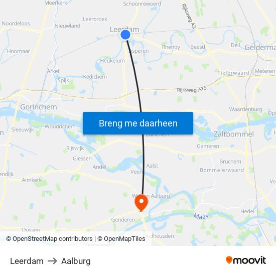 Leerdam to Aalburg map
