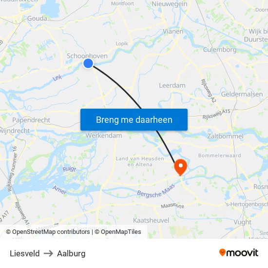 Liesveld to Aalburg map