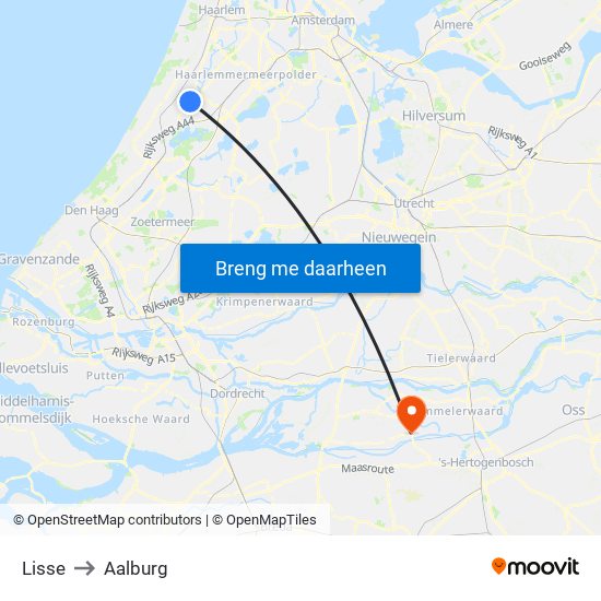 Lisse to Aalburg map