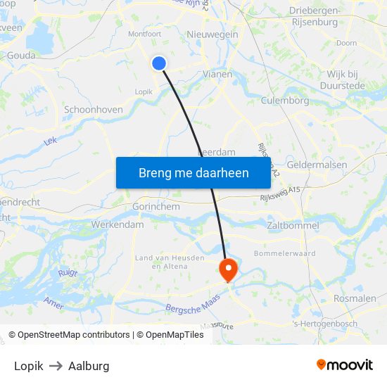 Lopik to Aalburg map