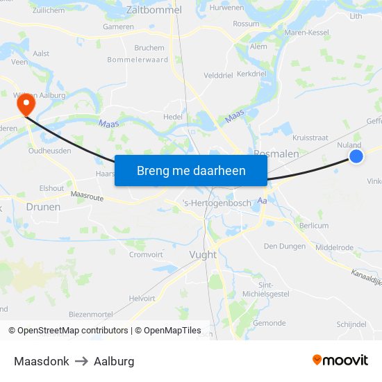 Maasdonk to Aalburg map