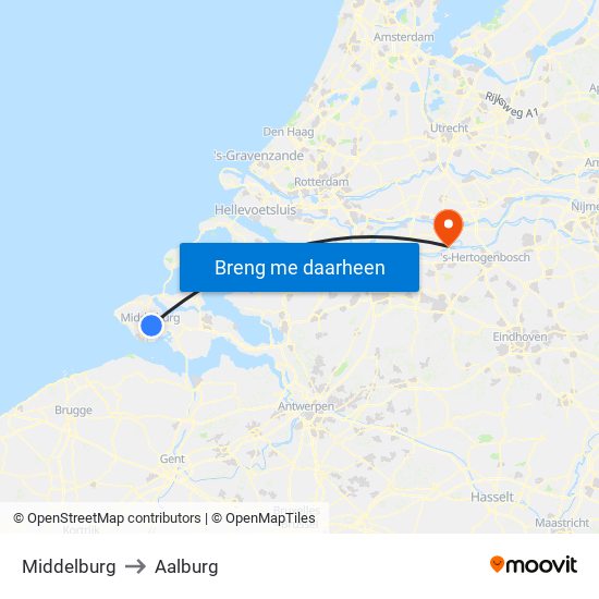 Middelburg to Aalburg map