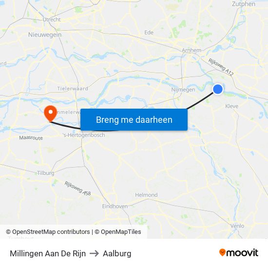 Millingen Aan De Rijn to Aalburg map