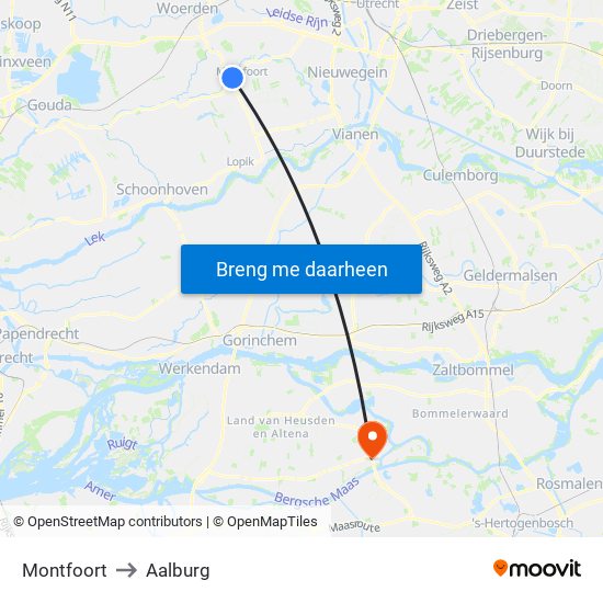 Montfoort to Aalburg map