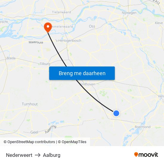 Nederweert to Aalburg map