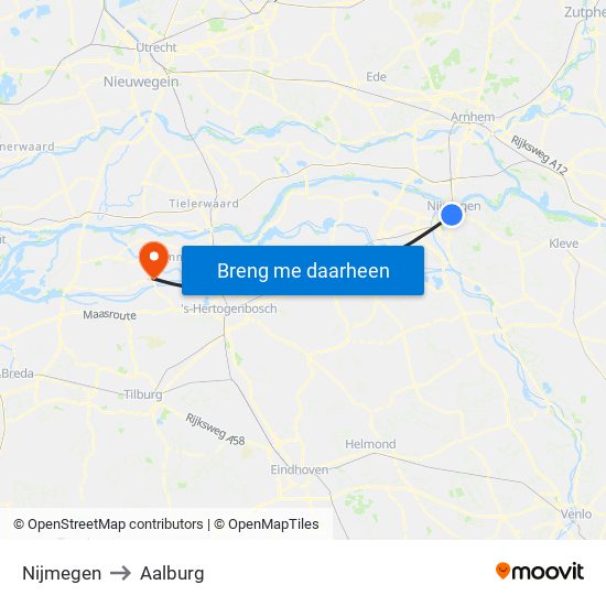 Nijmegen to Aalburg map