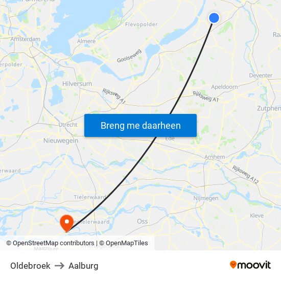 Oldebroek to Aalburg map