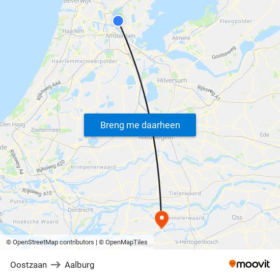 Oostzaan to Aalburg map
