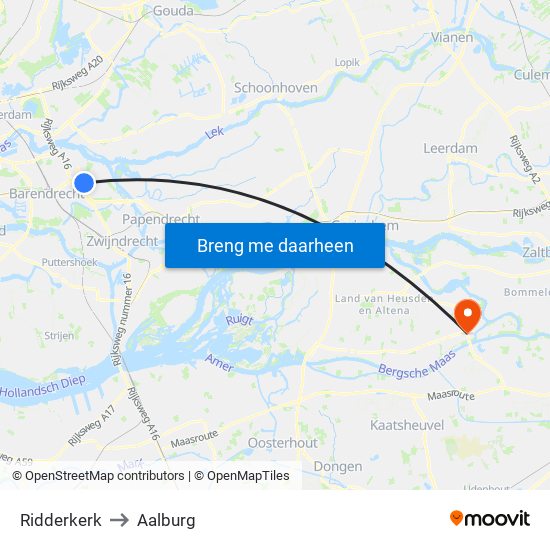 Ridderkerk to Aalburg map