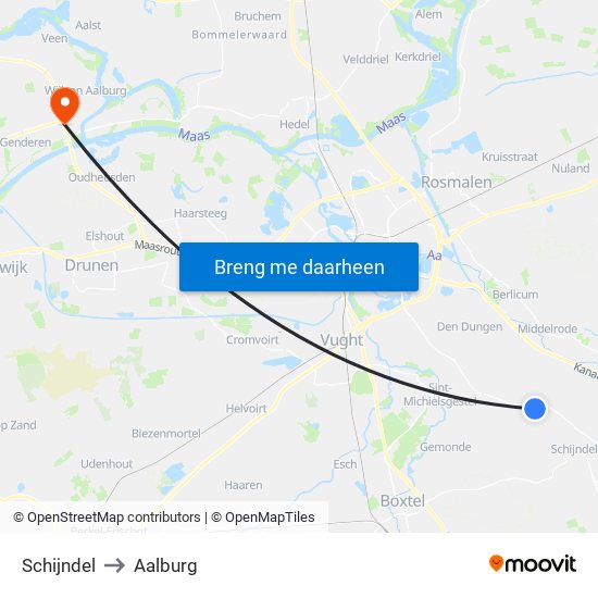 Schijndel to Aalburg map