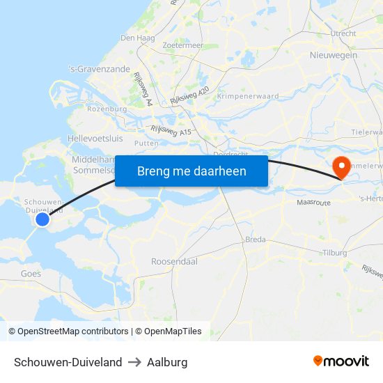 Schouwen-Duiveland to Aalburg map