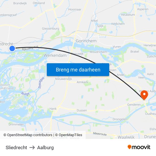 Sliedrecht to Aalburg map