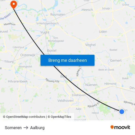 Someren to Aalburg map