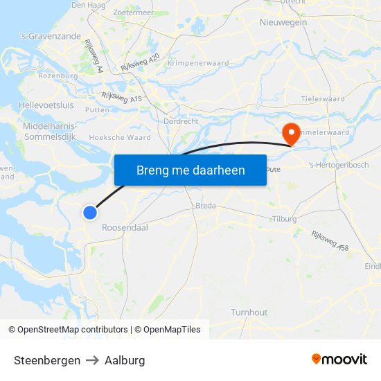 Steenbergen to Aalburg map