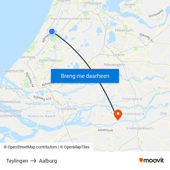 Teylingen to Aalburg map