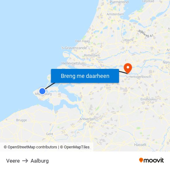 Veere to Aalburg map