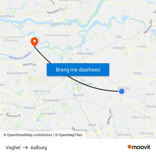Veghel to Aalburg map