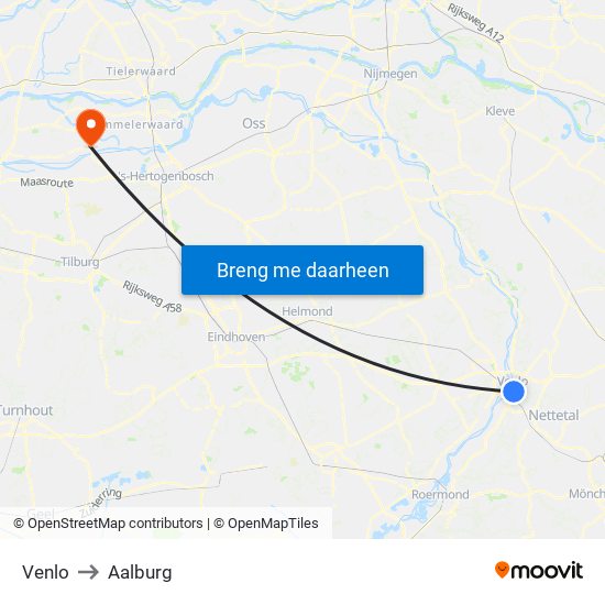 Venlo to Aalburg map