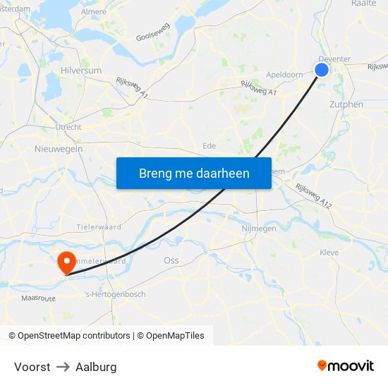 Voorst to Aalburg map