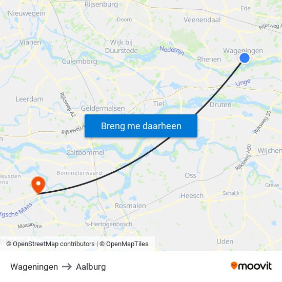 Wageningen to Aalburg map