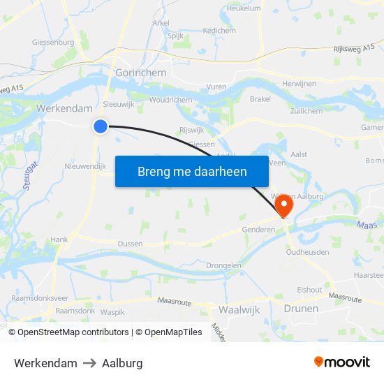 Werkendam to Aalburg map