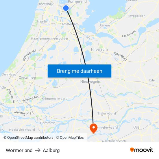 Wormerland to Aalburg map