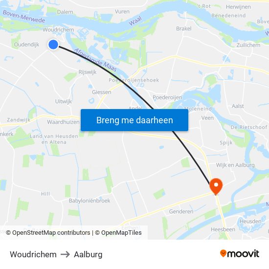 Woudrichem to Aalburg map