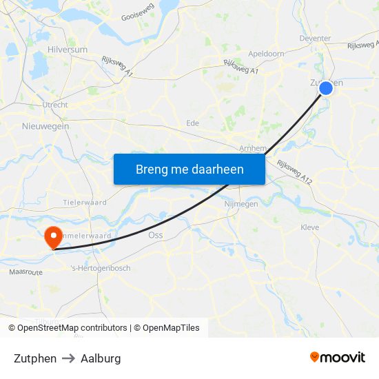 Zutphen to Aalburg map