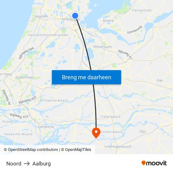 Noord to Aalburg map