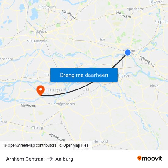 Arnhem Centraal to Aalburg map