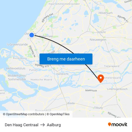 Den Haag Centraal to Aalburg map