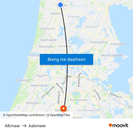 Alkmaar to Aalsmeer map