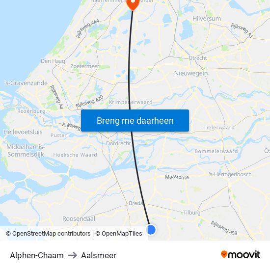Alphen-Chaam to Aalsmeer map